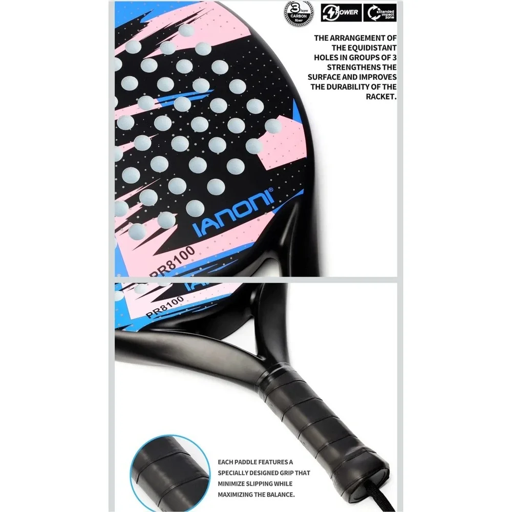 Padel Racket Carbon Fiber Surface with EVA Memory Flex Foam Core Lightweight Pad